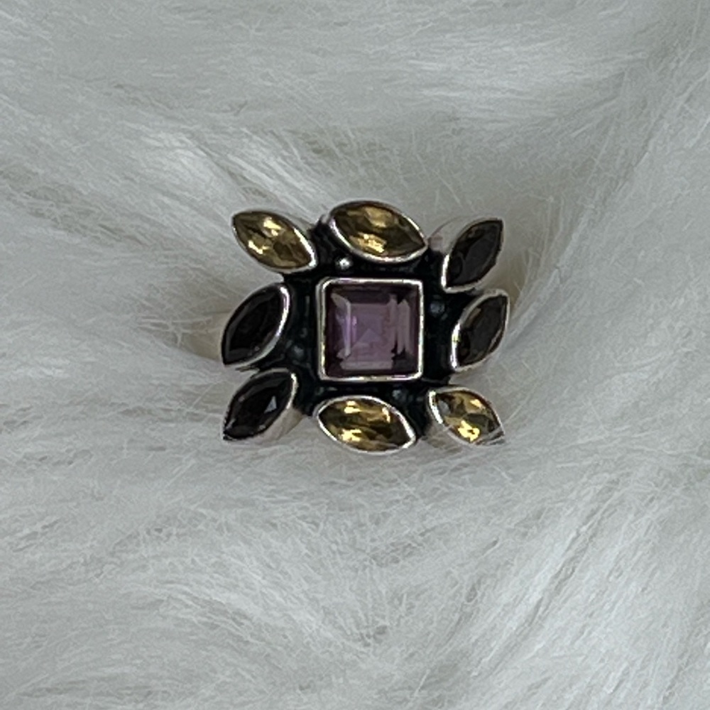 “RARE” Vintage Nikki Butler SZ 9 Natural Citrine & Amethyst Ring